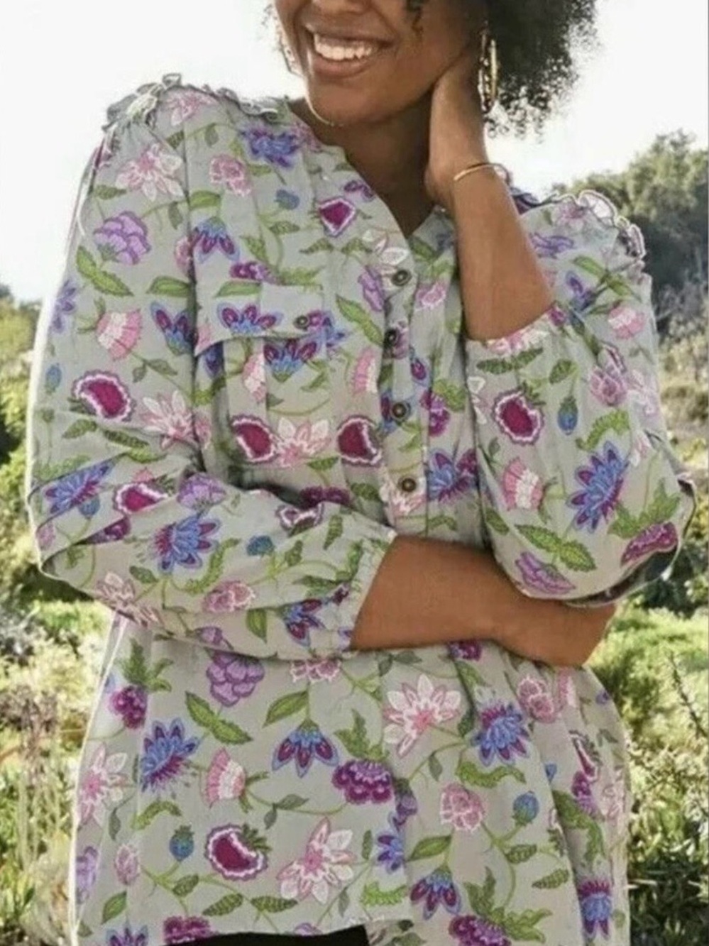 Matilda Jane Lavender-Sage Floral Boho Top Size XS
